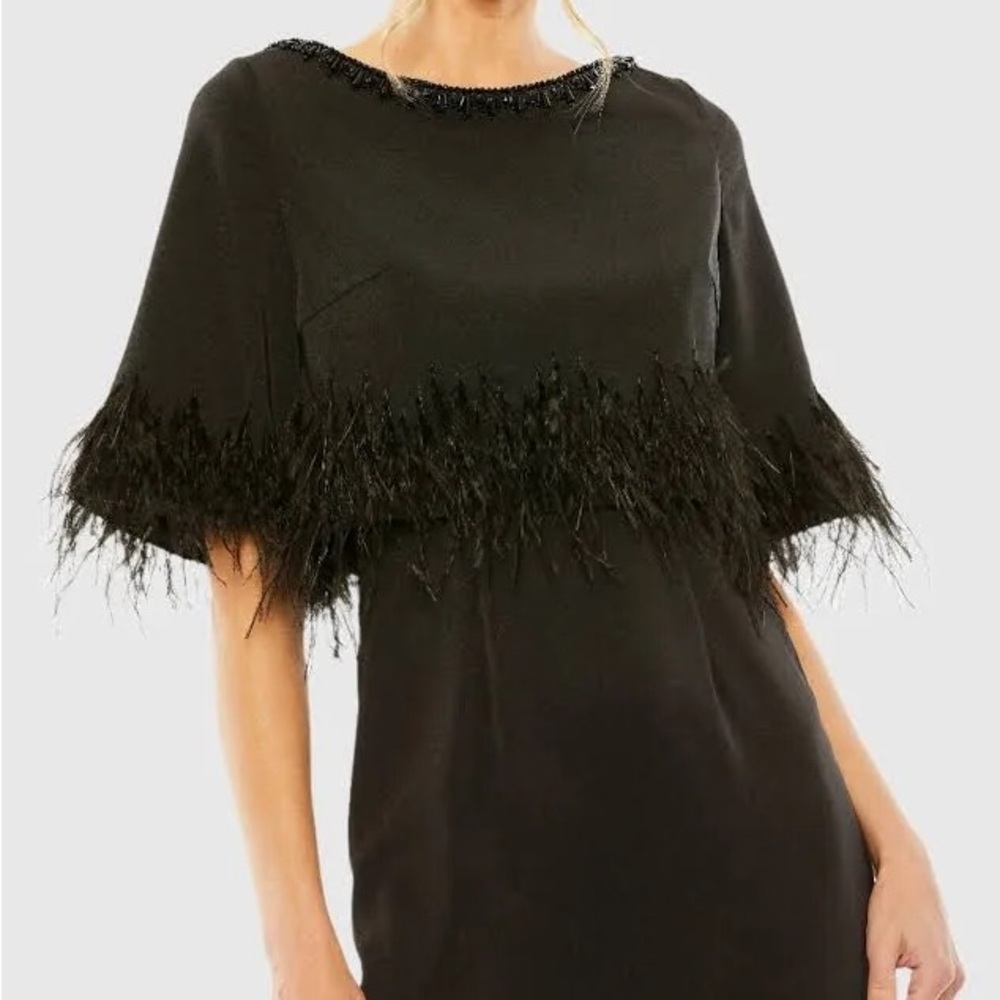 Mac Duggal Black Feather Trim Maxi Dress